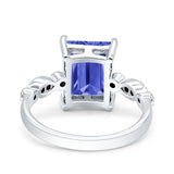Vintage Emerald Cut Engagement Ring Simulated Cubic Zirconia 925 Sterling Silver