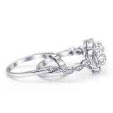 Round Floral Bridal Set Piece Vintage Style Engagement Ring Cubic Zirconia 925 Sterling Silver