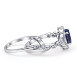 Vintage Style Round Lab Alexandrite Floral Bridal Set Engagement Ring
