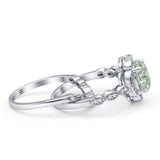 Vintage Style Round Natural Green Amethyst Floral Bridal Set Engagement Ring