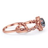 Vintage Style Round Natural Rutilated Quartz Floral Bridal Set Engagement Ring