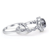 Vintage Style Round Natural Rutilated Quartz Floral Bridal Set Engagement Ring