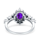 Vintage Inspired Art Deco Oval Engagement Ring Simulated Cubic Zirconia 925 Sterling Silver