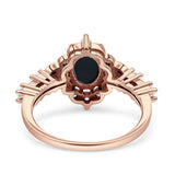 Vintage Inspired Art Deco Oval Engagement Ring Simulated Cubic Zirconia 925 Sterling Silver