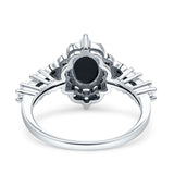 Vintage Inspired Art Deco Oval Engagement Ring Simulated Cubic Zirconia 925 Sterling Silver