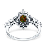 Vintage Inspired Art Deco Oval Engagement Ring Simulated Cubic Zirconia 925 Sterling Silver