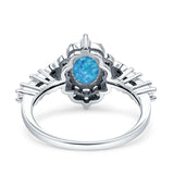 Vintage Inspired Art Deco Oval Engagement Ring Simulated Cubic Zirconia 925 Sterling Silver