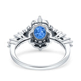 Vintage Inspired Art Deco Oval Engagement Ring Simulated Cubic Zirconia 925 Sterling Silver