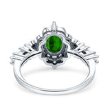 Vintage Inspired Art Deco Oval Engagement Ring Simulated Cubic Zirconia 925 Sterling Silver