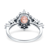 Vintage Inspired Art Deco Oval Engagement Ring Simulated Cubic Zirconia 925 Sterling Silver