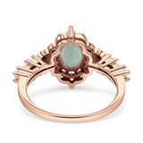 Halo Art Deco Oval Natural Green Amethyst Prasiolite Engagement Ring