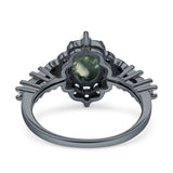 Halo Art Deco Oval Natural Green Moss Agate Engagement Ring