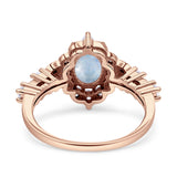 Halo Art Deco Oval Natural Moonstone Engagement Ring