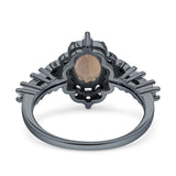 Halo Art Deco Oval Natural Chocolate Brown Smoky Quartz Engagement Ring