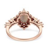 Halo Art Deco Oval Natural Chocolate Brown Smoky Quartz Engagement Ring