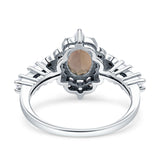 Halo Art Deco Oval Natural Chocolate Brown Smoky Quartz Engagement Ring