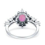 Vintage Inspired Art Deco Oval Engagement Ring Simulated Cubic Zirconia 925 Sterling Silver