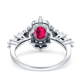 Vintage Inspired Art Deco Oval Engagement Ring Simulated Cubic Zirconia 925 Sterling Silver