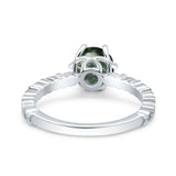 Vintage Dainty Round Natural Green Moss Agate Engagement Ring