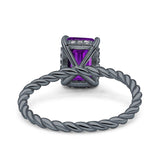 Vintage Twisted Band Emerald Cut Engagement Ring Simulated Cubic Zirconia 925 Sterling Silver