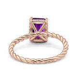 Vintage Twisted Band Emerald Cut Engagement Ring Simulated Cubic Zirconia 925 Sterling Silver