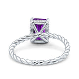 Vintage Twisted Band Emerald Cut Engagement Ring Simulated Cubic Zirconia 925 Sterling Silver