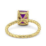 Vintage Twisted Band Emerald Cut Engagement Ring Simulated Cubic Zirconia 925 Sterling Silver