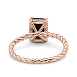 Vintage Twisted Band Emerald Cut Engagement Ring Simulated Cubic Zirconia 925 Sterling Silver