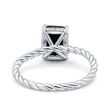Vintage Twisted Band Emerald Cut Engagement Ring Simulated Cubic Zirconia 925 Sterling Silver