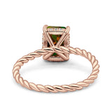 Vintage Twisted Band Emerald Cut Engagement Ring Simulated Cubic Zirconia 925 Sterling Silver