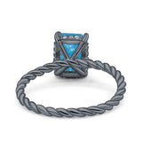 Vintage Twisted Band Emerald Cut Engagement Ring Simulated Cubic Zirconia 925 Sterling Silver