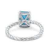 Vintage Twisted Band Emerald Cut Engagement Ring Simulated Cubic Zirconia 925 Sterling Silver