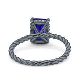 Vintage Twisted Band Emerald Cut Engagement Ring Simulated Cubic Zirconia 925 Sterling Silver