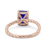 Vintage Twisted Band Emerald Cut Engagement Ring Simulated Cubic Zirconia 925 Sterling Silver