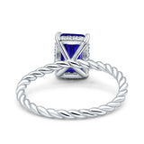 Vintage Twisted Band Emerald Cut Engagement Ring Simulated Cubic Zirconia 925 Sterling Silver