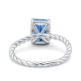 Vintage Twisted Band Emerald Cut Engagement Ring Simulated Cubic Zirconia 925 Sterling Silver
