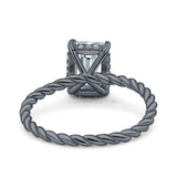 Vintage Twisted Band Emerald Cut Engagement Ring Simulated Cubic Zirconia 925 Sterling Silver