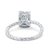 Vintage Twisted Band Emerald Cut Engagement Ring Simulated Cubic Zirconia 925 Sterling Silver