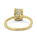 Vintage Twisted Band Emerald Cut Engagement Ring Simulated Cubic Zirconia 925 Sterling Silver
