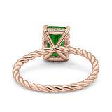 Vintage Twisted Band Emerald Cut Engagement Ring Simulated Cubic Zirconia 925 Sterling Silver