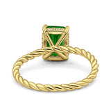 Vintage Twisted Band Emerald Cut Engagement Ring Simulated Cubic Zirconia 925 Sterling Silver