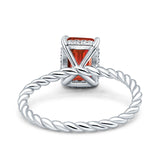 Vintage Twisted Band Emerald Cut Engagement Ring Simulated Cubic Zirconia 925 Sterling Silver