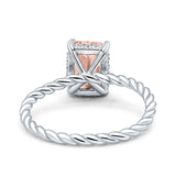 Vintage Twisted Band Emerald Cut Engagement Ring Simulated Cubic Zirconia 925 Sterling Silver