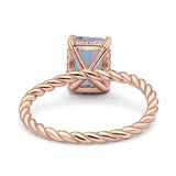 Hidden Halo Twisted Rope Emerald Cut Natural Aquamarine Engagement Ring