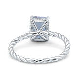 Hidden Halo Twisted Rope Emerald Cut Natural Aquamarine Engagement Ring