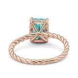 Vintage Twisted Band Emerald Cut Engagement Ring Simulated Cubic Zirconia 925 Sterling Silver