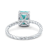 Vintage Twisted Band Emerald Cut Engagement Ring Simulated Cubic Zirconia 925 Sterling Silver