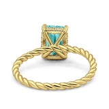 Vintage Twisted Band Emerald Cut Engagement Ring Simulated Cubic Zirconia 925 Sterling Silver