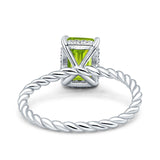 Vintage Twisted Band Emerald Cut Engagement Ring Simulated Cubic Zirconia 925 Sterling Silver