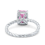 Vintage Twisted Band Emerald Cut Engagement Ring Simulated Cubic Zirconia 925 Sterling Silver